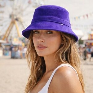 TNA Terry Cloth Bucket Hat Electric Purple Cotton Summer Beach Hat